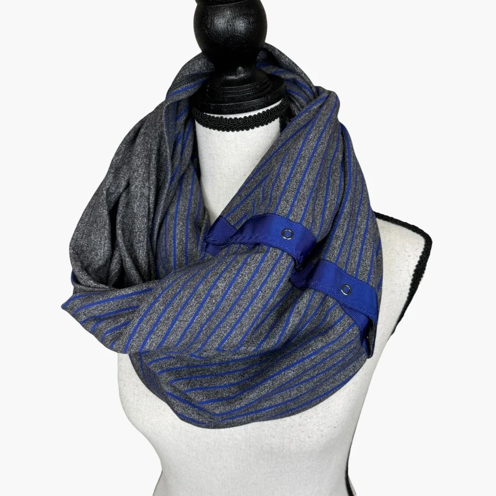 Lululemon Vinyasa Infinity Wrap Scarf‎ Blue Stripe Heathered Gray Rulu Fabric